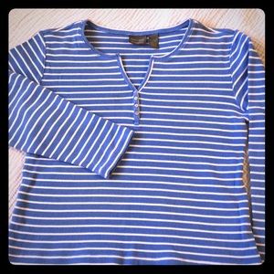 Chico’s Striped V-neck Long-sleeve Shirt